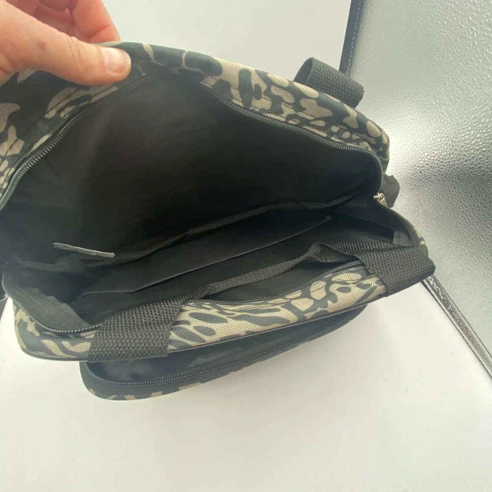 TAG Small Messenger Bag Grey Black Animal Print Canvas Crossbody